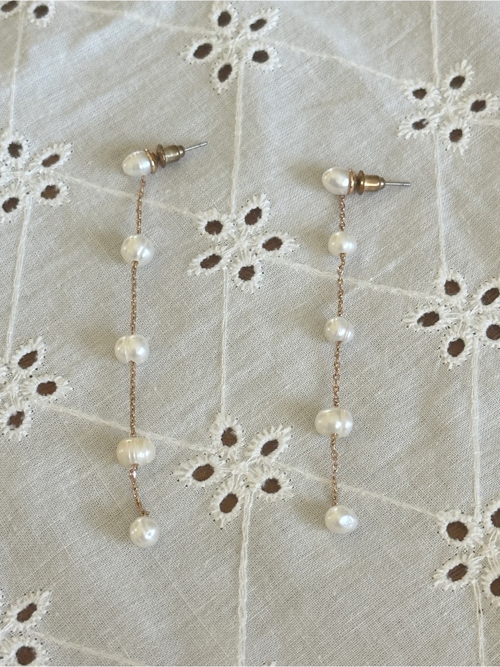 Gold and White Pearl Drop Earrings - Women Jewelry